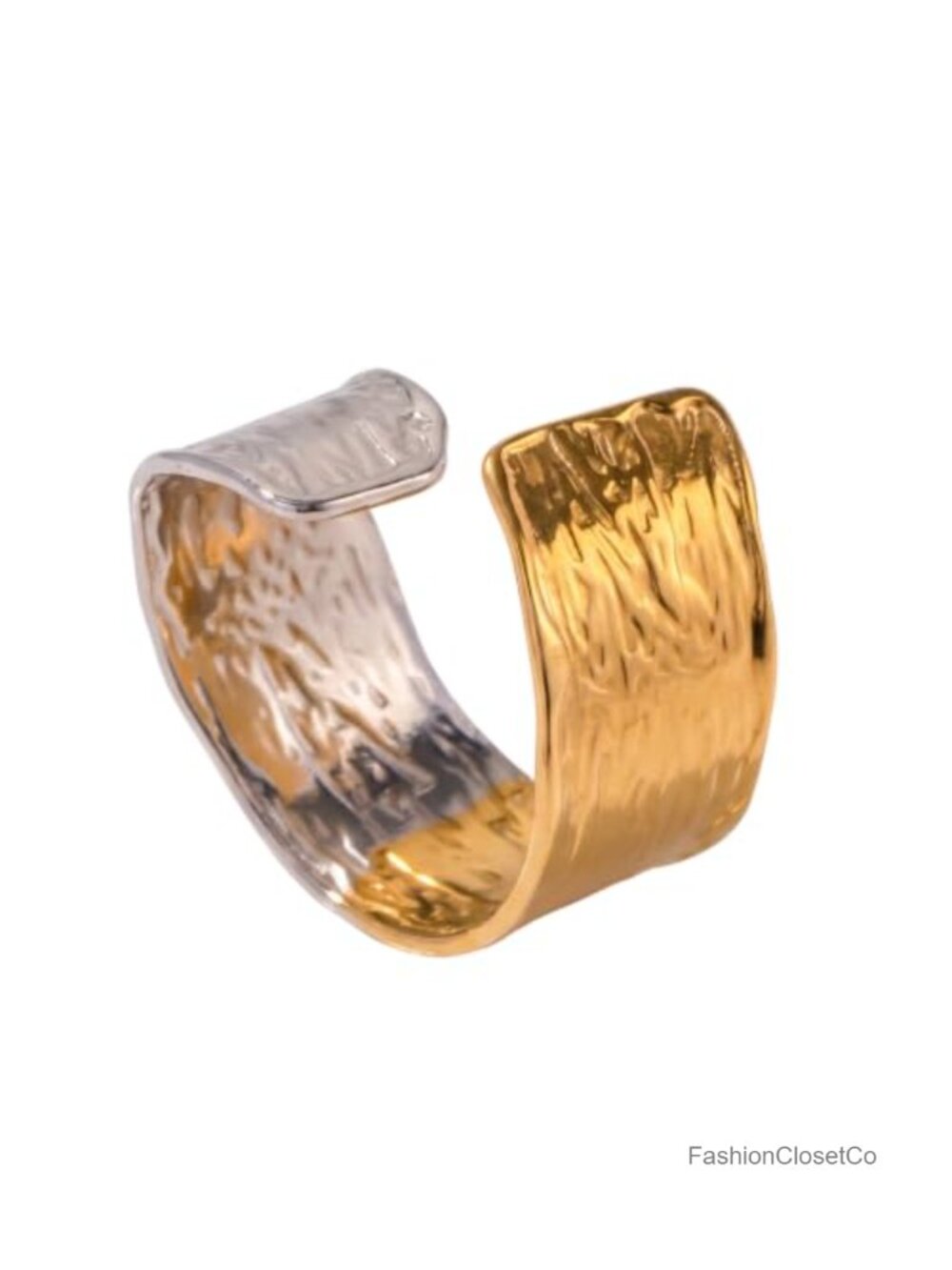 Two Tone Gold Silver Wave Open Adjustable Ring Modern Fashion Jewelry